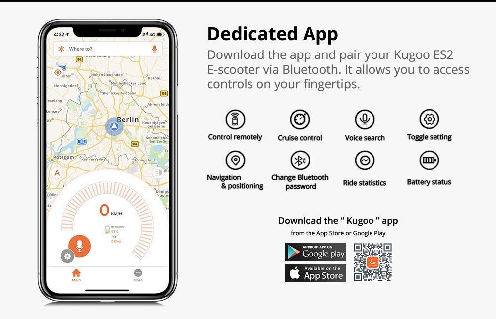 KUGOO ES2 Folding Electric Scooter - Black