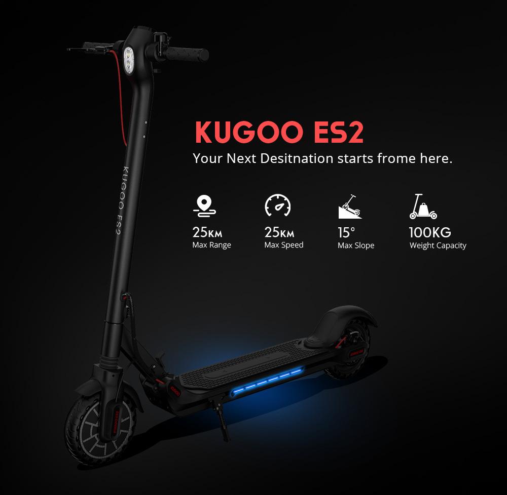 KUGOO ES2 Folding Electric Scooter - Black